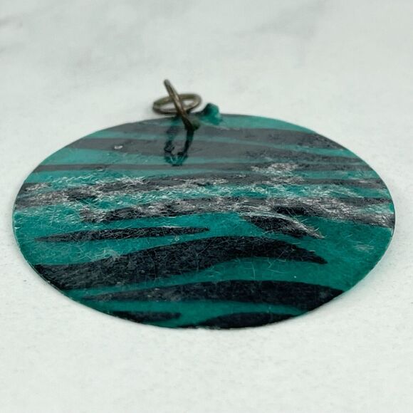 Blue Shell Disc Zebra Animal Print Upcycled Pendant - Picture 2 of 5